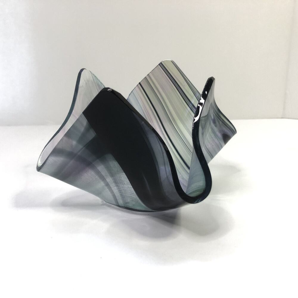 handkerchief swirled glass candle votive dish trinket art glass iridescent Y2K